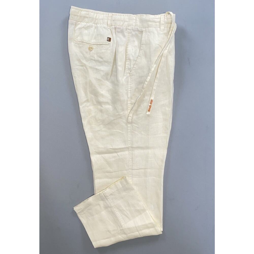 Kahala Flex Waist Drawstring 100% Linen Causal Pants. Ivory, Men's 36X30. EUC!